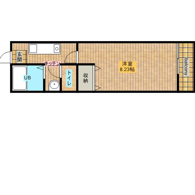 フェアステージかもしか(1K/2階)の間取り写真