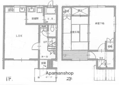 奥羽本線 秋田駅 バス乗車時間：30分 ポプラ団地バス停で下車 徒歩10分 2階建 築34年(2LDK/1階)の間取り写真