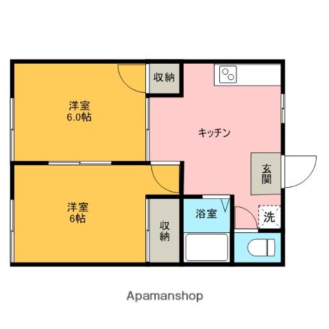 平成コーポ山王Ⅱ(2DK/1階)の間取り写真