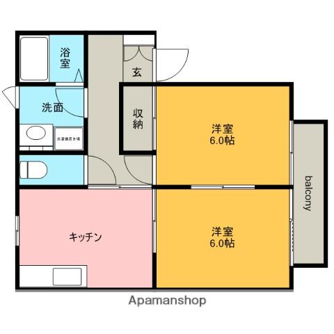 サンドミニアムイサノⅡ(2DK/1階)の間取り写真