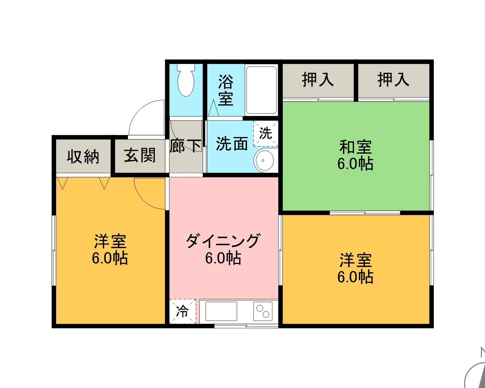 ジョイハウス蓮沼A(3DK/2階)の間取り写真