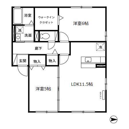 ドミール三和(2LDK/1階)の間取り写真