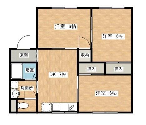 グリーンハイツ三千刈B(3DK/2階)の間取り写真