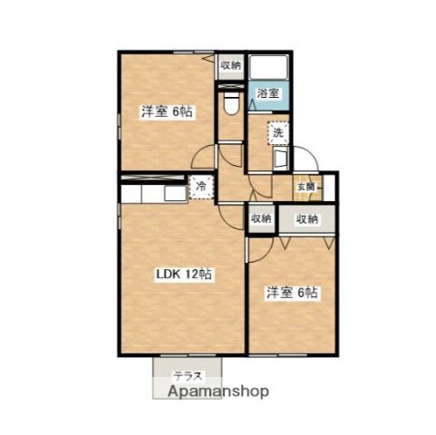 シャインパークカガヤ A(2LDK/1階)の間取り写真