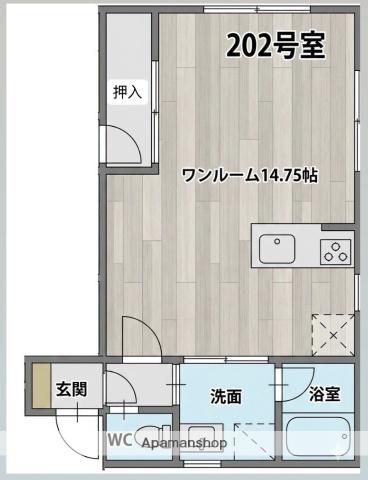 コーポベルライトⅡ(ワンルーム/2階)の間取り写真