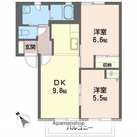 ルミエールC(2DK/2階)の間取り写真
