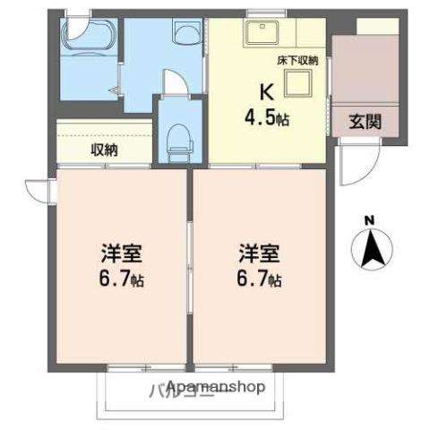 フラージュC(2K/1階)の間取り写真