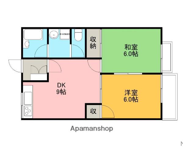 ビューパレーC棟(2DK/2階)の間取り写真