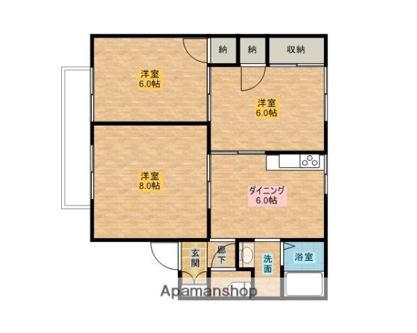 タウンハウス上の町B(3DK/2階)の間取り写真