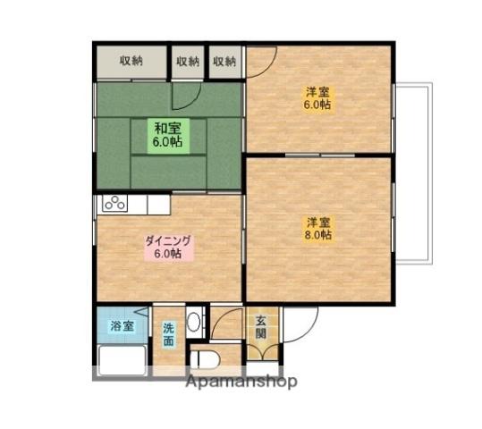タウンハウス上の町B(3DK/1階)の間取り写真