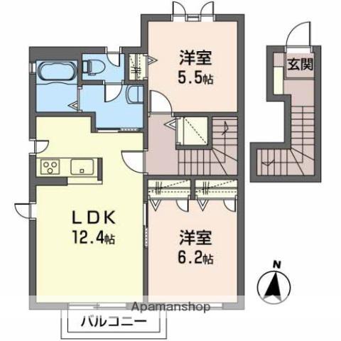 グランシャリオ カペラ(2LDK/2階)の間取り写真