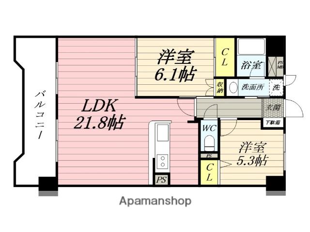 スカイレジデンシア山王(2LDK/2階)の間取り写真