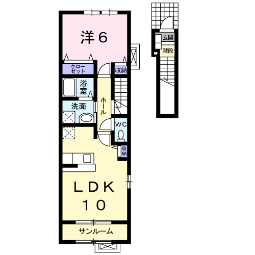 プロムナ-ドK(1LDK/2階)の間取り写真