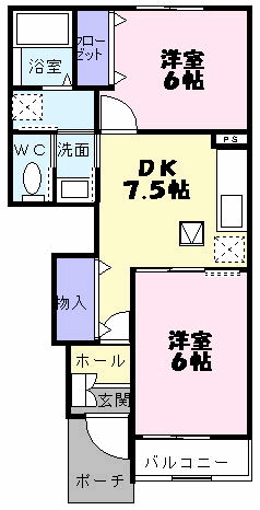 フォルトーナⅡ(2DK/1階)の間取り写真