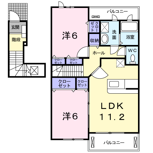 アネモスⅡ(2LDK/2階)の間取り写真