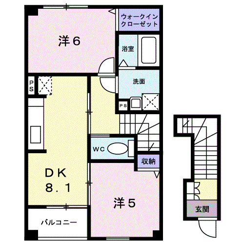 ロングヒル(2DK/2階)の間取り写真