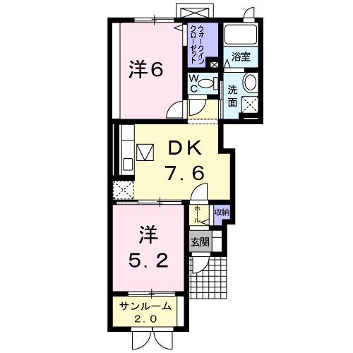 ウエスト デスパシオ(2DK/1階)の間取り写真