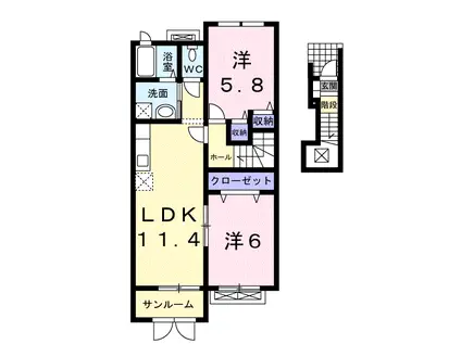 花輪線 東大館駅 徒歩13分 2階建 築15年(2LDK/2階)の間取り写真