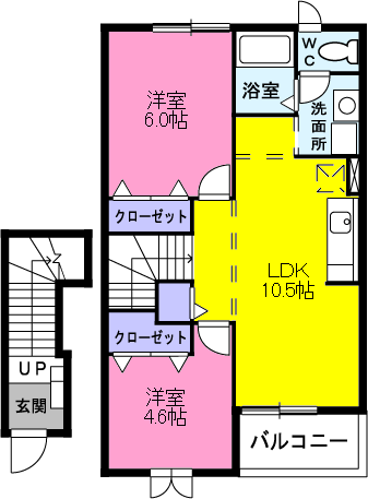 グランデュール1(2LDK/2階)の間取り写真