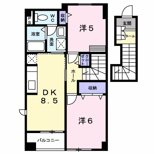 ウラノス(2DK/2階)の間取り写真