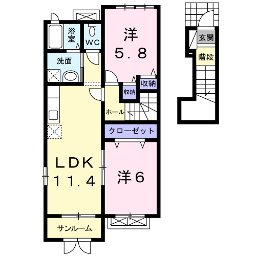 カスミン(2LDK/2階)の間取り写真