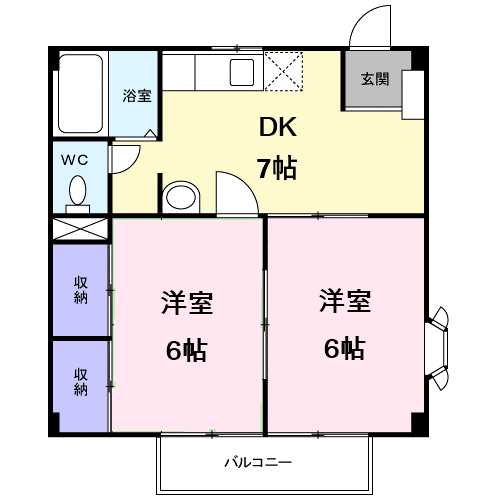 グランメル大場B(2DK/2階)の間取り写真