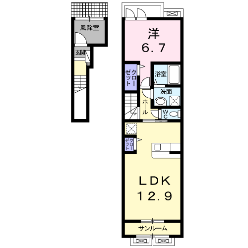 ニクマット(1LDK/2階)の間取り写真