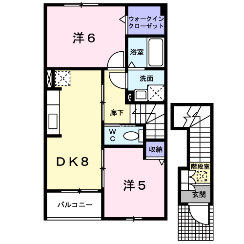 ベルアンジュAUⅠ(2DK/2階)の間取り写真