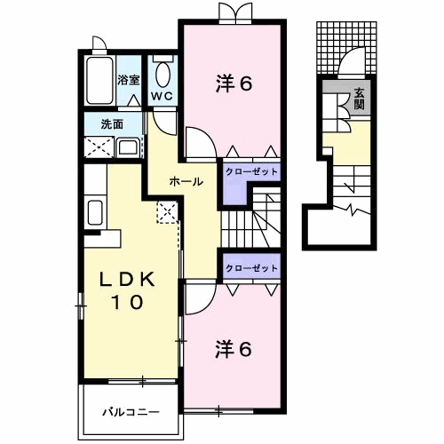 スウィート・フル・ブライア(2LDK/2階)の間取り写真