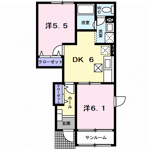 フロイライン(2DK/1階)の間取り写真