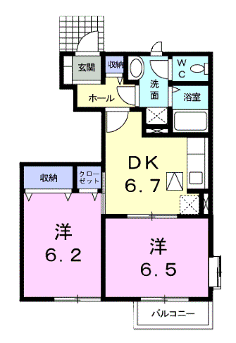 優優コートⅠ(2DK/1階)の間取り写真