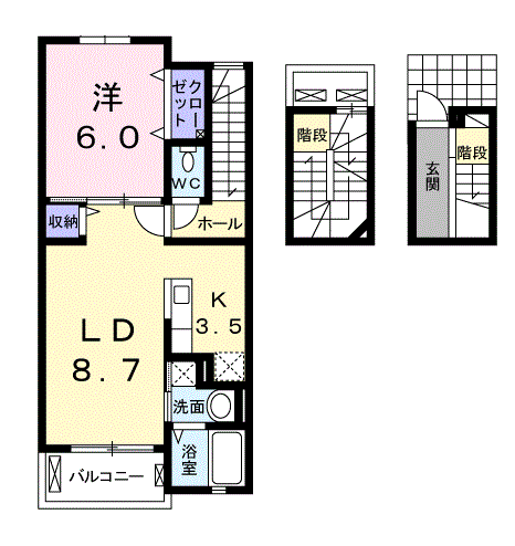 ベルフィミーモ東松島(1LDK/3階)の間取り写真