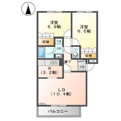 ヒルズQ(2LDK/2階)の間取り写真