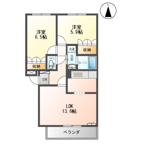 ヒルズQ(2LDK/2階)の間取り写真