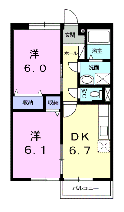 エルデムZEN B棟(2DK/2階)の間取り写真