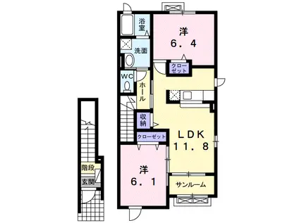 ヌーベルコートK Ⅱ(2LDK/2階)の間取り写真