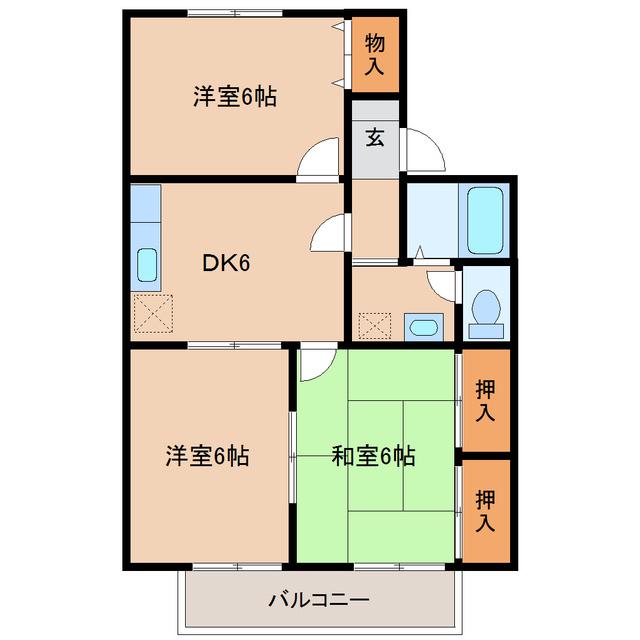 セジュールリベルテB(3DK/1階)の間取り写真