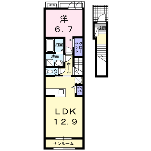 サンライズ プレイス(1LDK/2階)の間取り写真