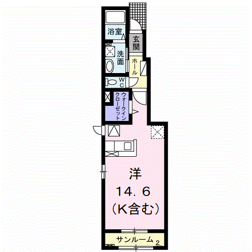 スプレンドルⅡ(ワンルーム/1階)の間取り写真