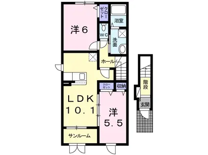 リヴェール Ⅱ(2LDK/2階)の間取り写真