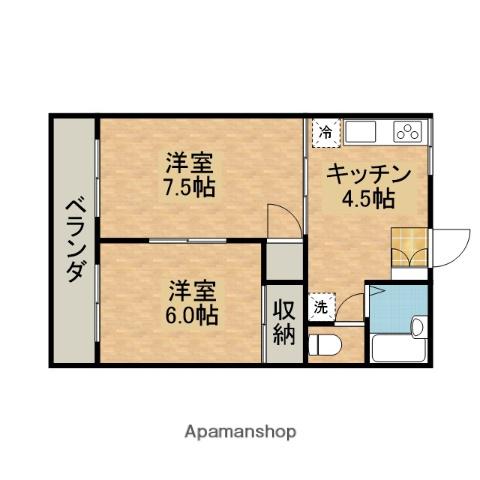 ビラ・カーサ牛島西(2K/2階)の間取り写真