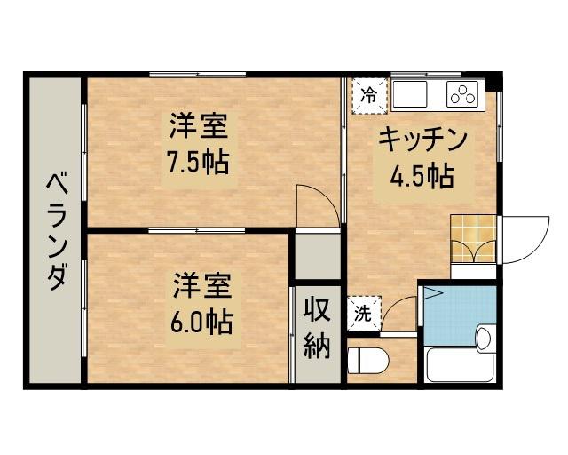 ビラ・カーサ牛島西(2K/1階)の間取り写真