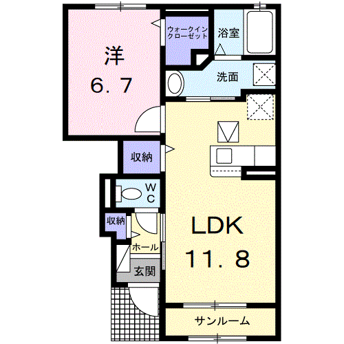 リヴェール Ⅳ(1LDK/1階)の間取り写真