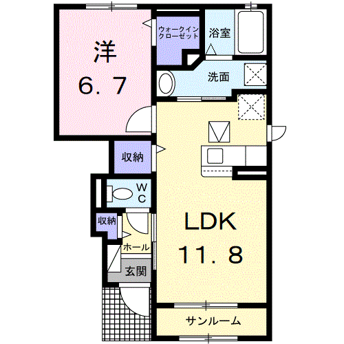リヴェール Ⅳ(1LDK/1階)の間取り写真