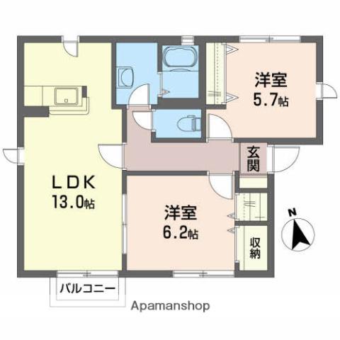 コンフォートA(2LDK/2階)の間取り写真