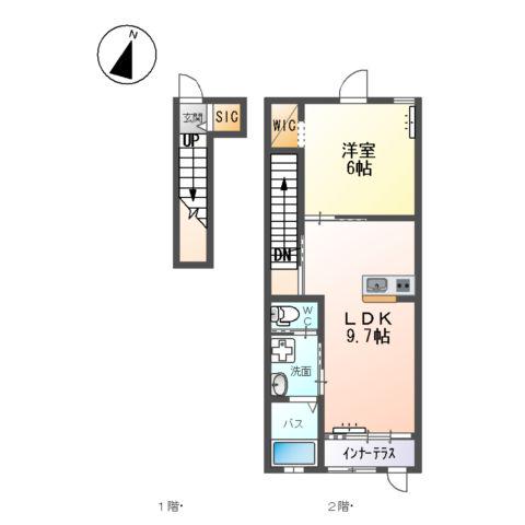 クオーレⅡ(1LDK/2階)の間取り写真