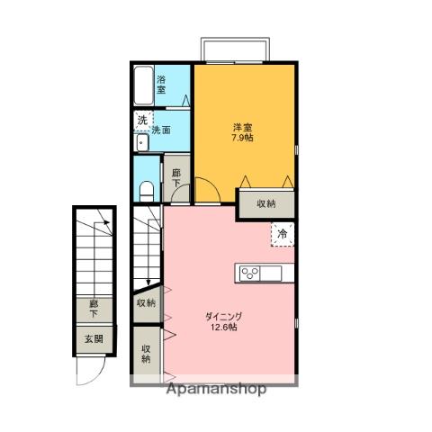 ブルーベリー瀬川(1LDK/2階)の間取り写真