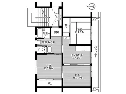 ビレッジハウス釈迦内2号棟(3DK/3階)の間取り写真