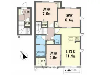 アトリエール楢山B(3LDK/2階)の間取り写真