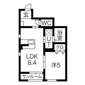 セレッソ袖野田(1LDK/1階)の間取り写真